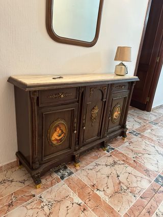 Mueble recibidor madera y mármol