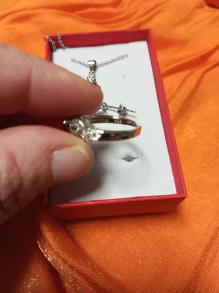 Conjunto Plata Corazón Rojo