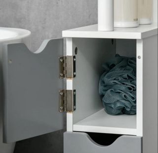 Mueble alto de baño gris y blanco