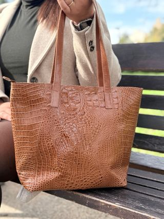 Bolso piel efecto cocodrilo beige/marrón