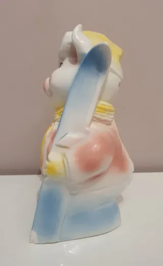 Porta Monete in Ceramica con Forma di Maialino Sciatore