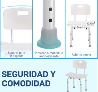 Silla de ducha plateada y blanca