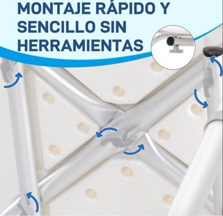 Silla de ducha plateada y blanca