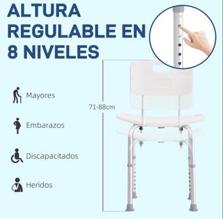 Silla de ducha plateada y blanca