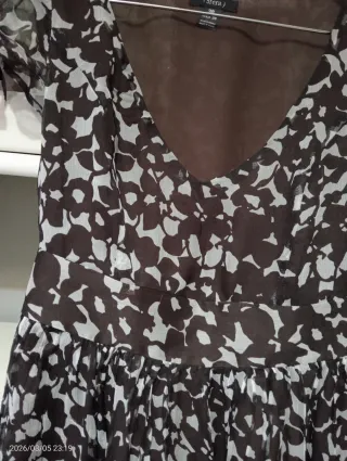 Vestido Seda Marrón y Blanco Talla 38