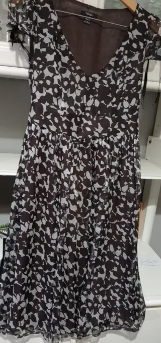 Vestido Seda Marrón y Blanco Talla 38