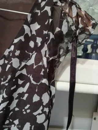 Vestido Seda Marrón y Blanco Talla 38