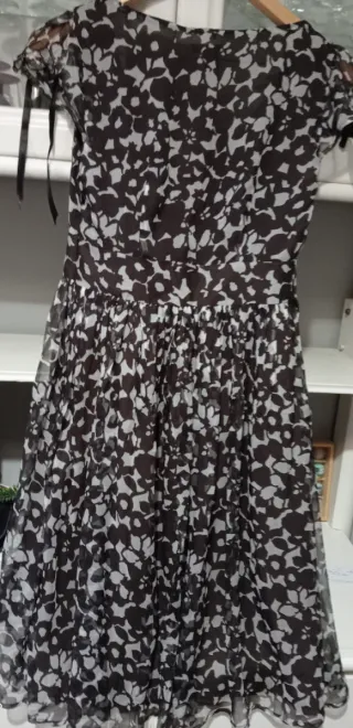 Vestido Seda Marrón y Blanco Talla 38