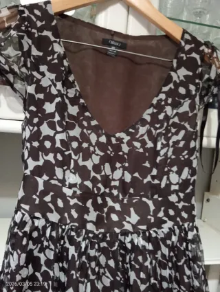 Vestido Seda Marrón y Blanco Talla 38