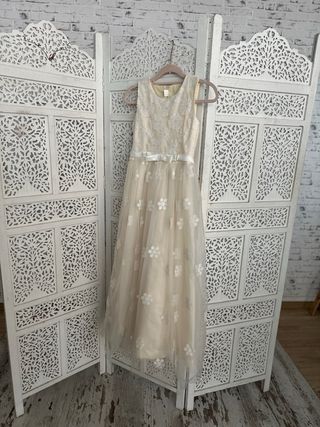 Vestido niña comunión blanco roto flores