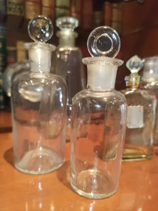 Colección 10 frascos cristal antiguos y vintage