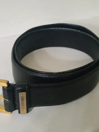 Cintura vintage pelle nera Cerruti fibbia oro