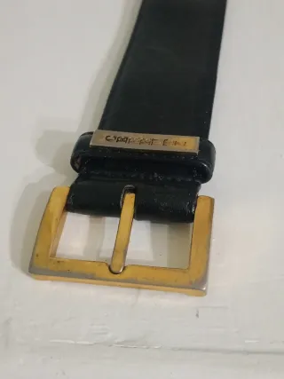 Cintura vintage pelle nera Cerruti fibbia oro