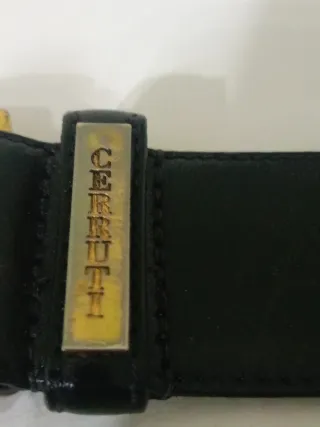 Cintura vintage pelle nera Cerruti fibbia oro