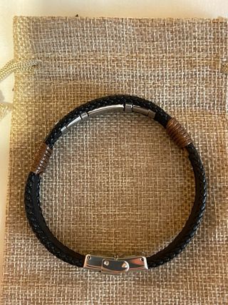 Pulsera cuero y acero bandera de España