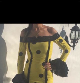 Vestido Flamenca Amarillo Lunares Negro T.36