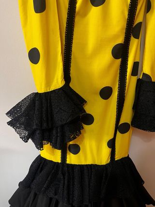 Vestido Flamenca Amarillo Lunares Negro T.36