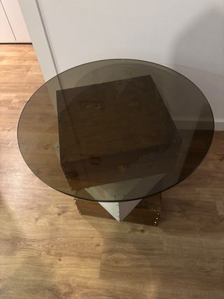 Mesa centro 3 cajas madera + cristal ahumado