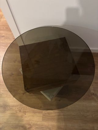 Mesa centro 3 cajas madera + cristal ahumado