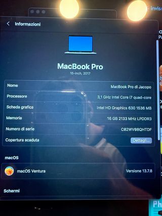 Macbook Pro 15” Touch Bar 2017