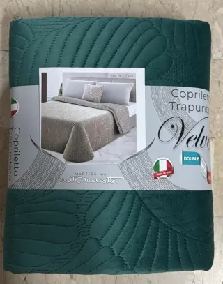 Copriletto Trapuntato Velluto Verde