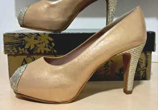 Zapatos Ana Roman plataforma camel diamantes