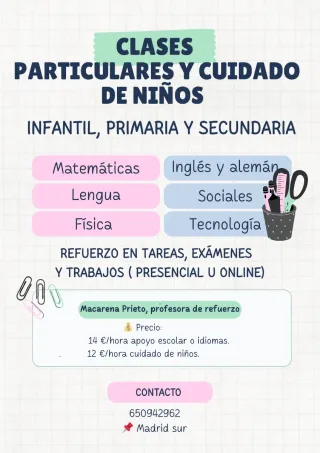 Clases particulares y cuidado de niños