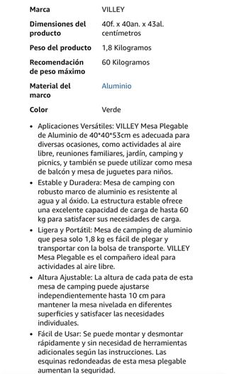 Mesa Plegable con Bolsa de Transporte Villey