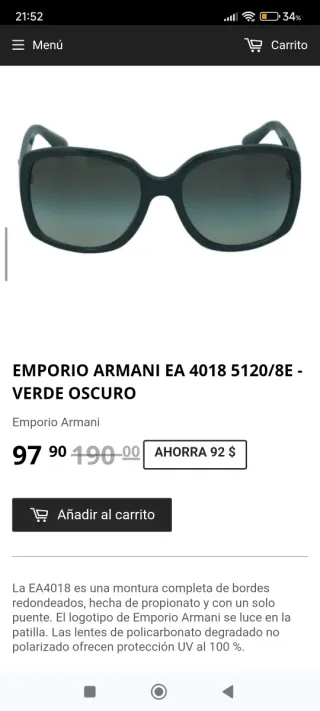 Gafas de sol Emporio Armani Mujer originales