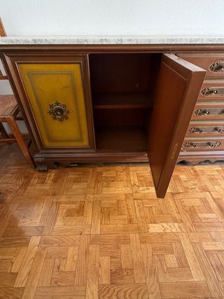 Mueble de salón madera maciza y mármol