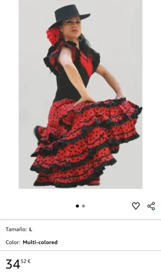 Vestido Flamenca Talla L/XL Negro y Rojo