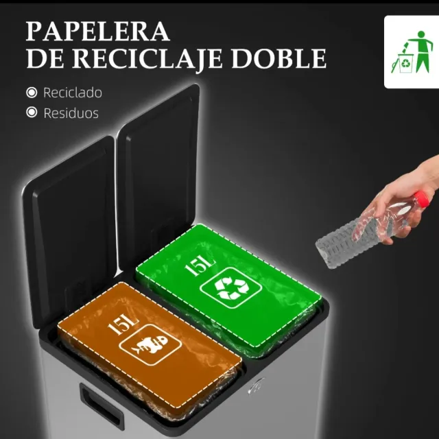 Papelera Cocina Acero Inoxidable Doble