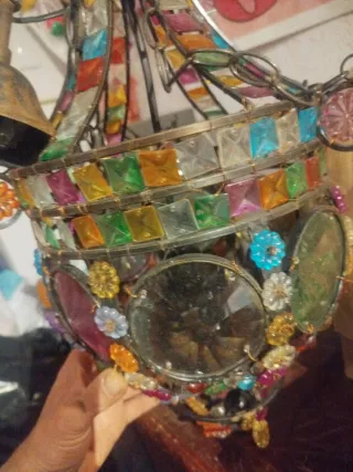 Lámpara artesanal de cristal y metal