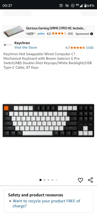 Teclado Keychron C1 Hot swap Gateron Brown