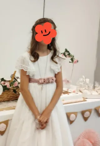 Vestido de Comunión Blanco y Rosa