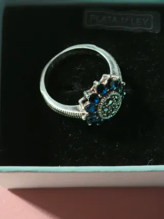 Anillo Argenta Flor Azul Plata 925