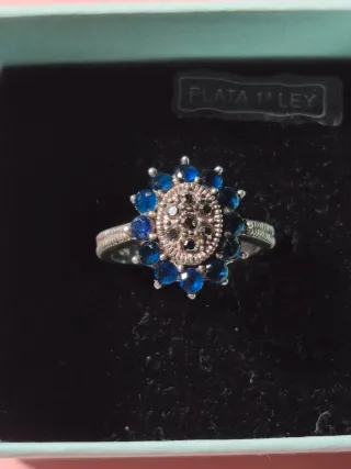 Anillo Argenta Flor Azul Plata 925