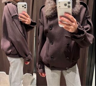 Chaqueta Zara Lana Cuello Pelo Marrón