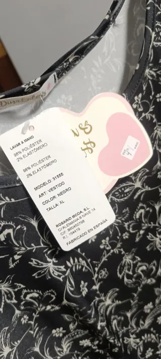 Vestido negro estampado flores talla XL