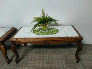 2 Mesas de Centro Mármol y Madera