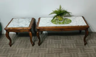 2 Mesas de Centro Mármol y Madera
