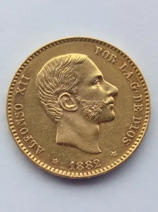 Moneda 25 Pesetas Oro Alfonso XII 1882