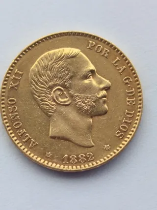 Moneda 25 Pesetas Oro Alfonso XII 1882