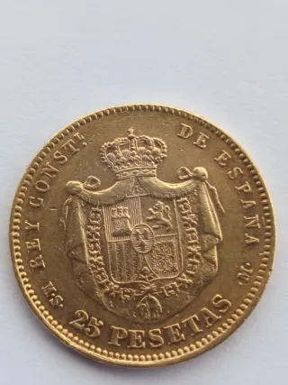 Moneda 25 Pesetas Oro Alfonso XII 1882
