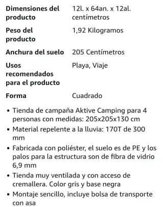 Tienda de campaña 4 personas impermeable