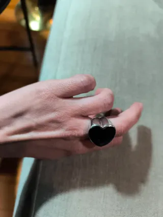 Anillo Tous Corazón Negro Plata
