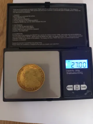 Moneda 8 Escudos Oro 1788 Carlos III
