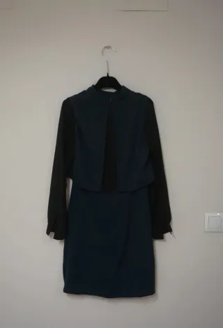 Vestido Mini Elegante Azul y Negro | Manga Larga