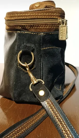 Bolso vintage piel negro y marrón