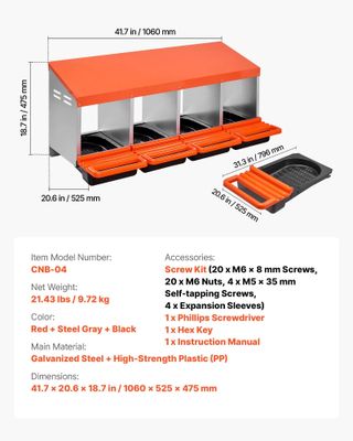 Nido per Polli 1060x525x475mm, 4 Scomparti, Acciaio Zincato, con Piattaforma e Nidi Inclinati per Diverse Razze